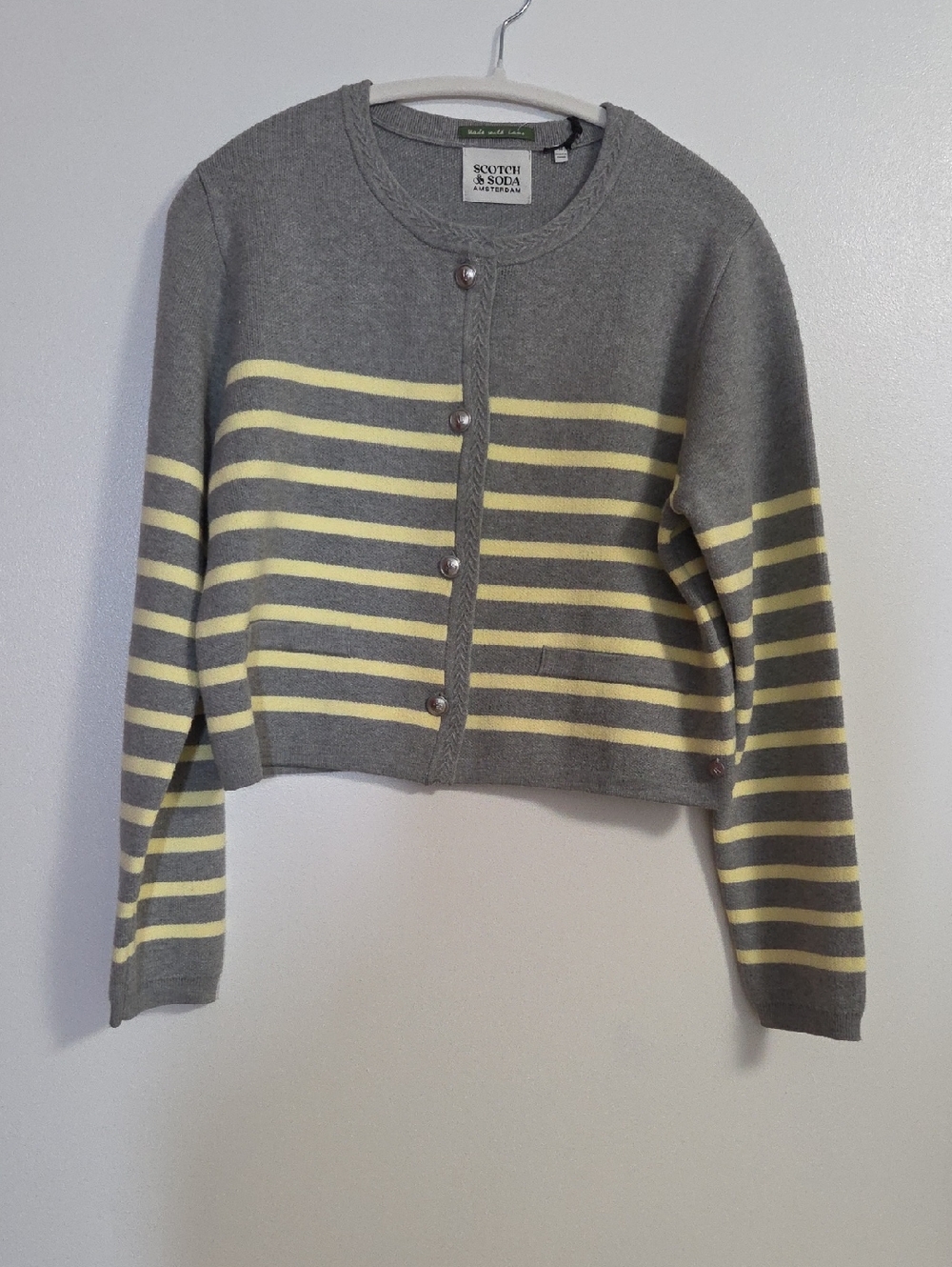 Scotch & Soda Gray Cardigan with Pale Yellow Stripes Medium NWT